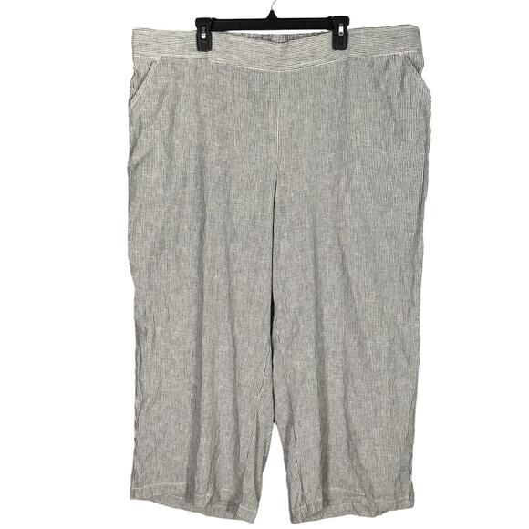 Max Studio Pants 3X Navy Blue Striped Linen Cotton Wide Leg Crop Elastic Pull On - Picture 1 of 13